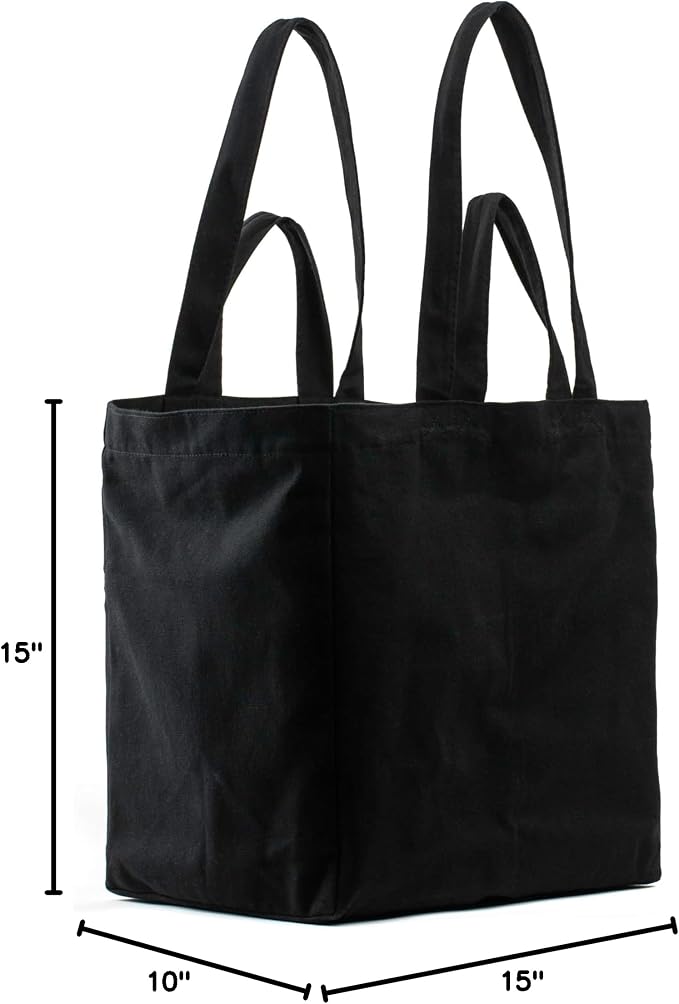 VeraMia Canvas Grocery Bag 3pc XL Set with Real Pockets, Long Shoulder Strap and Short Handle. Heavy Duty, Foldable, Washable - Image 8