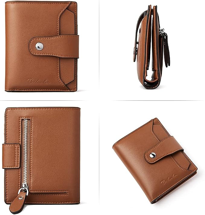 BOSTANTEN Leather Womens Wallet Small RFID Blocking Credit Card Holder | Removable ID Window, Zipper Coin Pocket, Bifold, Minimalist, Fits Small Purses, Daily Use, Ladies Gifts, Brown - Image 3