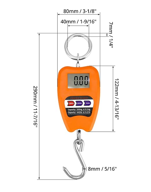 QWORK Hanging Weight Scale, 200kg/440lbs Digital Crane Scales Fish Weighing Scale Aluminum Housing LED Display Scale for Fishing, Weigh Luggage, Home Farm - Image 7