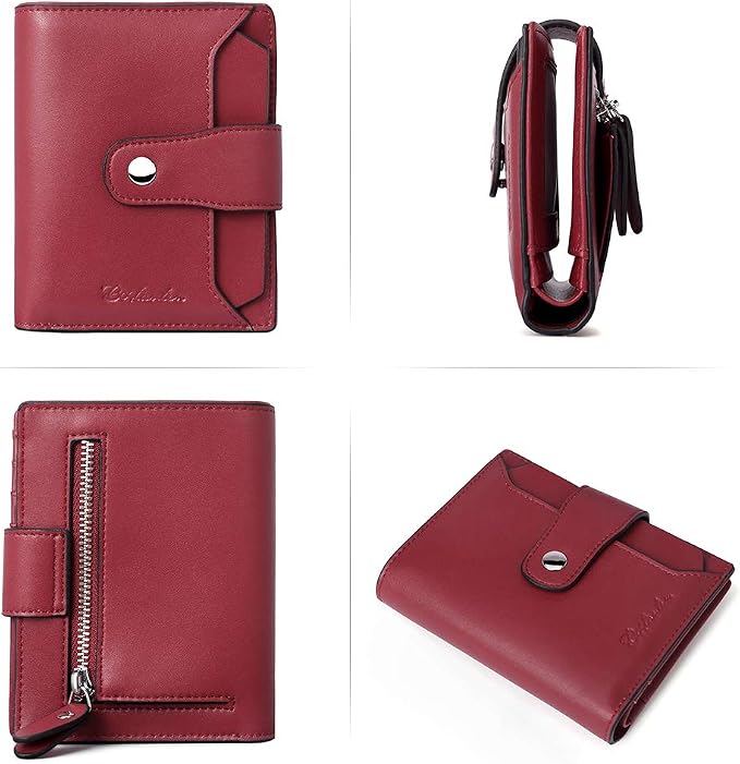 BOSTANTEN Leather Womens Wallet Small RFID Blocking Credit Card Holder | Removable ID Window, Zipper Coin Pocket, Bifold, Minimalist, Fits Small Purses, Daily Use, Ladies Gifts, Wine Red - Image 6