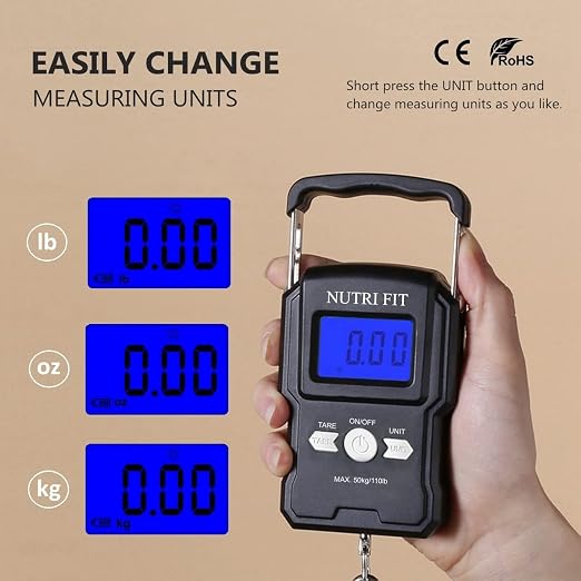 Luggage Scale Digital Suitcase Weighing Fish Portable for Travel | 2-Stage Precision, Max 110lb, Smart Tare, Backlit LCD, Lock Data, Handheld, Weight Suitcase with Hook, Travel, Fishing, Gifts - Image 9