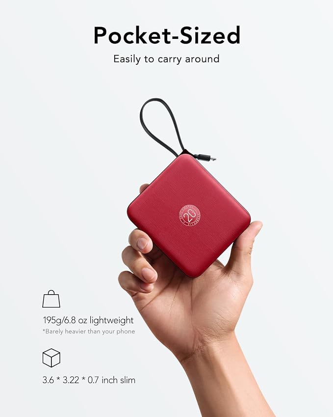 VRURC 10000mAh Portable Charger Power Bank Built-in Cables | Travel Essentials,22.5W Fast Charging,LED Display,Slim,for iPhone 17/16/15 Series & Samsung Series,Battery Pack-Red - Image 4