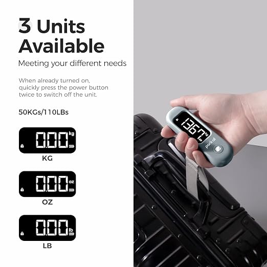 pack all Digital Luggage Scale for Travel, 110Lbs Capacity, 0.1Lb Precision | Handheld, Backlit LCD Display, Lb/Kg/Oz Conversion, Tare Function, Battery Included, Rock Grey - Image 4