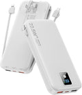 Portable Charger 12000mAh 22.5W w/Built-in Cable & Wall Plug White | 22.5W fast charging, LED display, Charging 5 devices at once, Pass through charging, TSA approved, Compatible with iPhone by Rngsnoy
