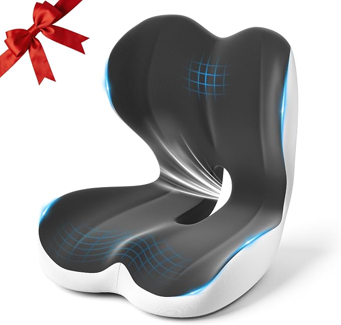 Car Seat Cushion Reducing Sciatica Pressure, Back & Tailbone Comfort | Hollow Design for Coccyx, Double-Sided Anti-Slip, L-Shaped Ergonomic Memory Foam Lumbar Cushion, Suitable for Long Sitting by Unknown