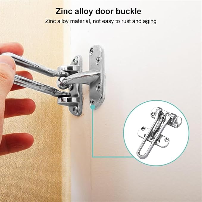 Door Chain Lock for Front Door, Swing Bar Door Guard Lock, Door Security Chain Lock, Anti-Theft Internal Door Safety Latch, Door Chain Latch for Home Apartment Hotel Dormitory(Silver) - Image 3
