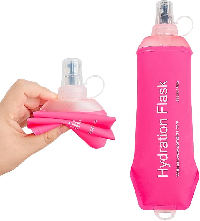 500ml Soft Flask, Shrink As You Drink Collapsible Water Bottles for Running Vest & Hydration Pack, BPA-Free Leak-Proof TPU Folding Bottle for Hiking Cycling Climbing Jogging-Pink by TACVEL