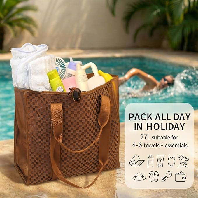 MOMINSIDE Beach Bags for Women Mesh Beach Bag - Large Grocery & Beach Tote Bag with Zipper, 2 Insulated Pocket, Hat & Towel Clips, Foldable Swim Bag Pool bag for Toys, Towels & Vacation Essentials - Image 7