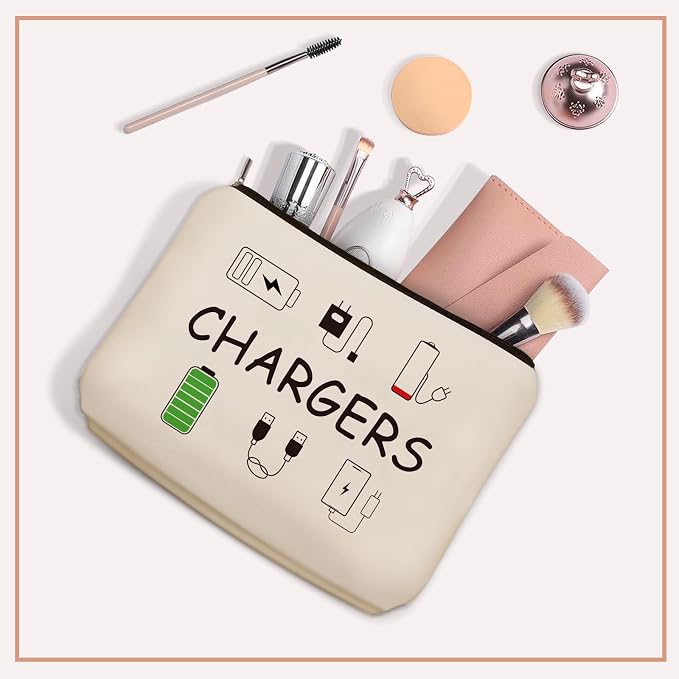 Cable Charger Makeup Bag,Charging Cord Electronics Accessories Travel Pouch | Girlly Canvas Tech Themed Cosmetic & Toiletry Organizer Case, Cute Christmas Birthday Gift for Women Teen Girls,Dorm Traveler - Image 5