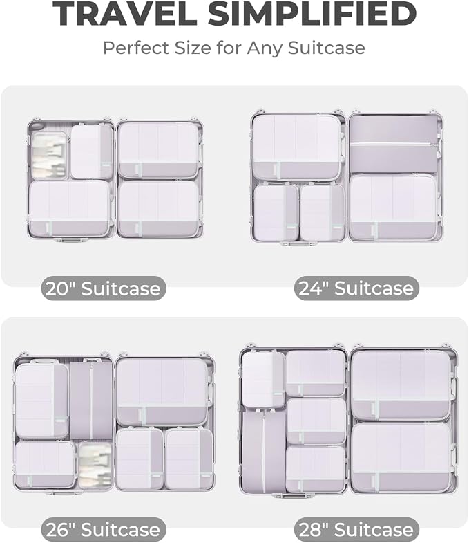 Percover Compression Packing Cubes for Travel, 4-Piece Structured Compression Organizer Set with Label Pockets for Carry-On & Checked Luggage, Purple - Image 5