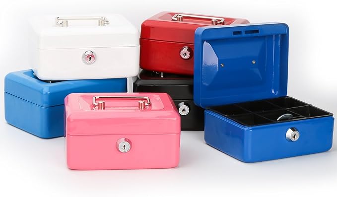 Decaller Small Cash Box with Key Lock, Double Layer Metal Money Box for Home Security, Portable Locking Box, 5.9" x 4.7" x 3.2", White - Image 9
