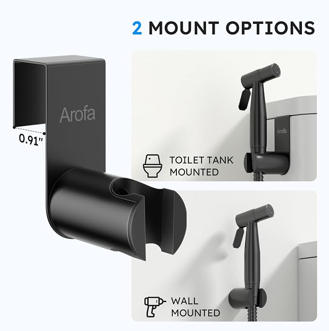 Arofa Handheld Bidet Sprayer, Bidet Attachment for Toilet, Matte Black | Adjustabel Water Pressure, Leak-Free Hose, Fits Two-Piece Toilets, Feminine/Baby/Pet Wash, Cloth Diaper Rinse, Easy Install - Image 6