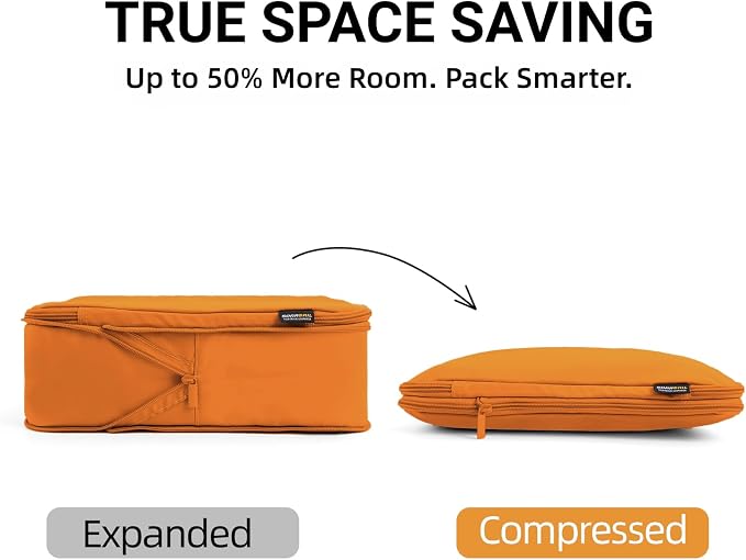 4 Piece Compression Packing Cubes for 3–7 Day Travel, Space Saving Travel Organizers with Breathable Mesh, Double-Zipper Packing Cubes for Carry-On & Suitcases (Orange) - Image 2