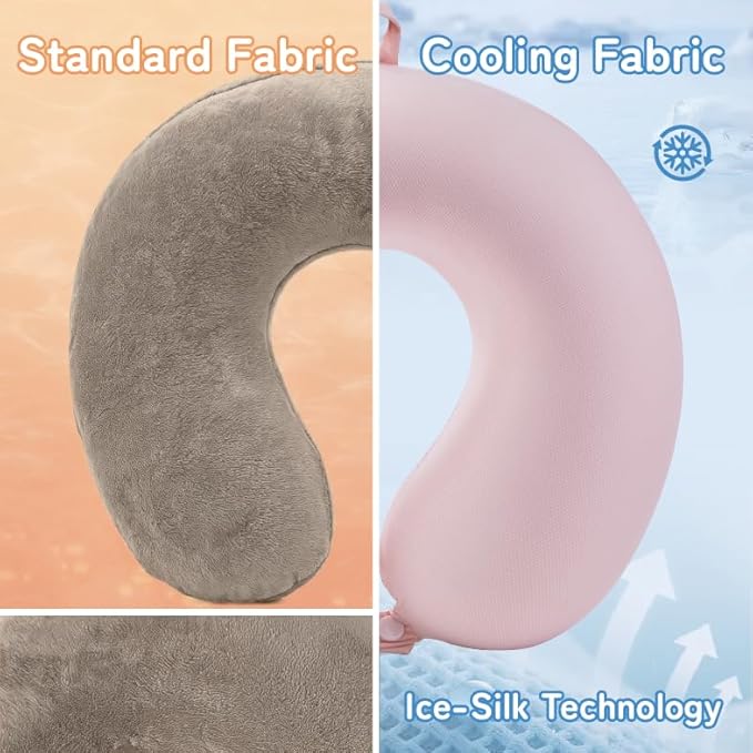Cooling Travel Neck Pillow, Cool to Touch Memory Foam, Pink | Removable cover, machine washable, 360 degree chin support, slow rebound foam, airplane and car rides, hanging portability - Image 2