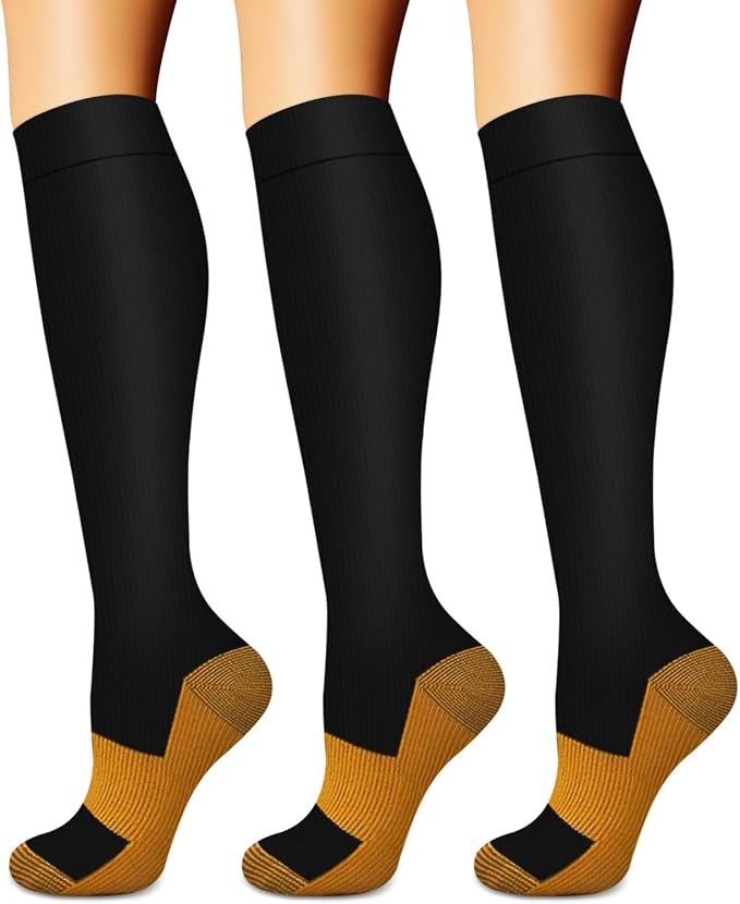 Compression Socks for Women & Men (3 pairs) - Best Support for Nurses, Running, Hiking, Recovery & Flight Socks by BLUEENJOY