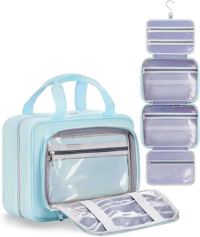 Travel Hanging Toiletry Bag for Women - Waterproof Cosmetic Organizer with Clear Window, Lightweight Bathroom Bags for Essentials, Makeup, Shampoo, Toiletries Blue,Large by Chakipee
