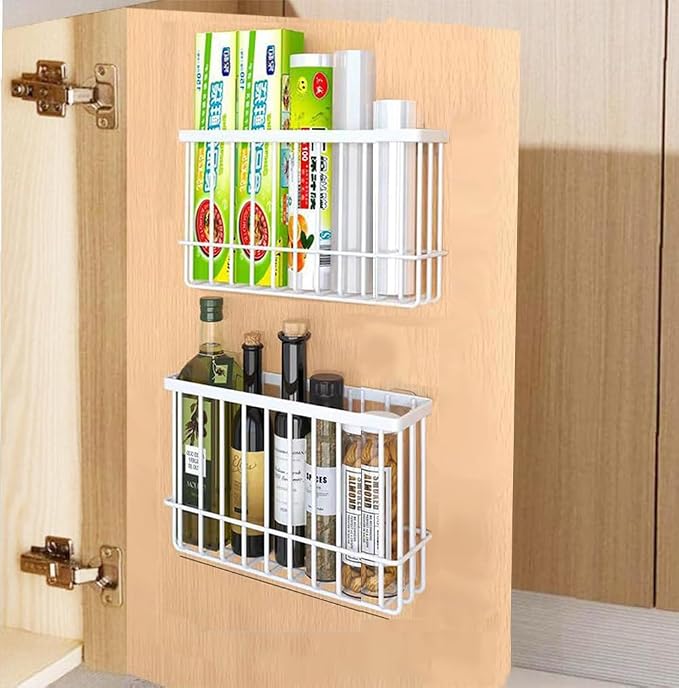 2 Piece Kitchen Cabinet Door Storage Box,Self Adhesive Wall Mounted Storage Boxes,Wardrobe/Bathroom/Refrigerator Small Items Organizer Storage Box (White) - Image 2