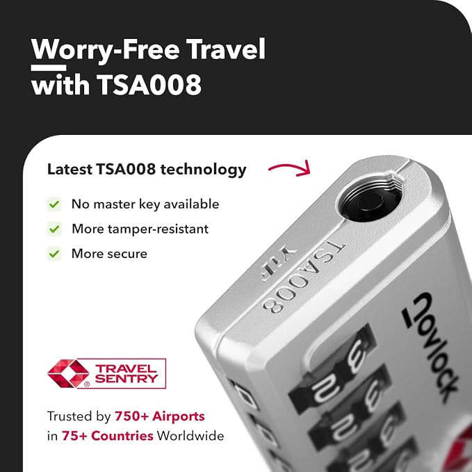 TSA Approved Luggage Locks, Travel Locks with Inspection Indicator | TSA008, Easy to Read Dials, 4 Digit Combination, Flexible Steel Cable, for Suitcases, Backpacks, Bags, 2-Pack, Silver - Image 6