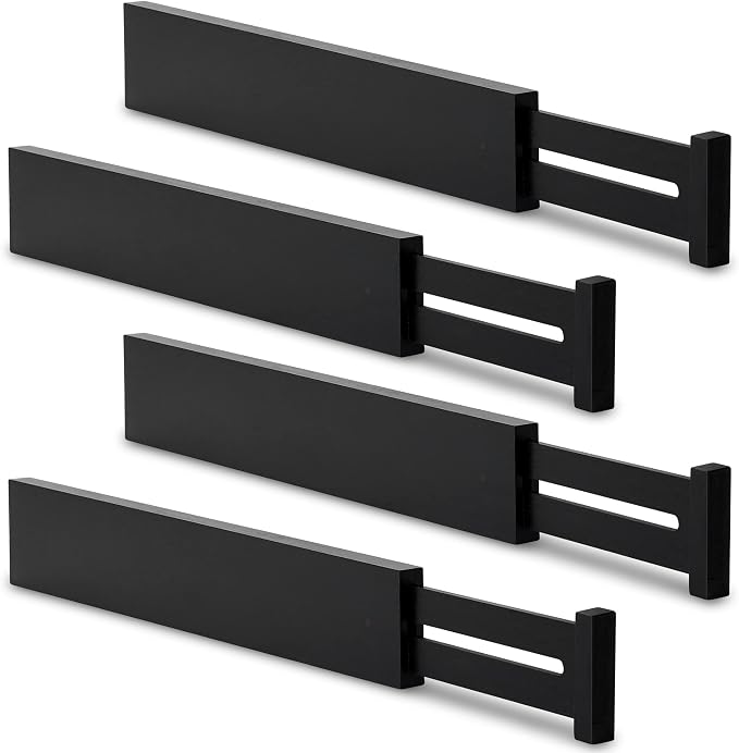 Utoplike Bamboo Kitchen Drawer Divider, Black Utensil Drawers Organizer | Adjustable, Spring Loaded, Works in Kitchen, Dresser, Bathroom, Bedroom, Drawer, Desk, 2.4" H, Fit 17.8"-20.6" Inner Drawer by Utoplike