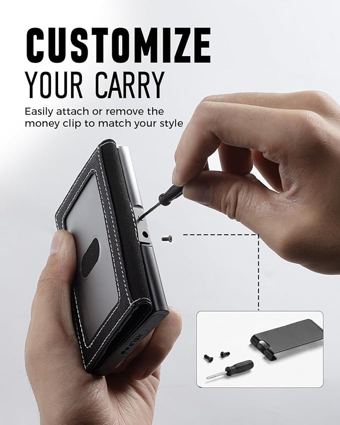 iwantit Slim Wallet for Men Card Holder: Minimalist RFID Blocking Wallet for 8-10 Cards - Smart Pop Up Card Case with Detachable Money Clip - Premium Leather Cardholder, Gift Boxed (CrossGrain Black) - Image 4