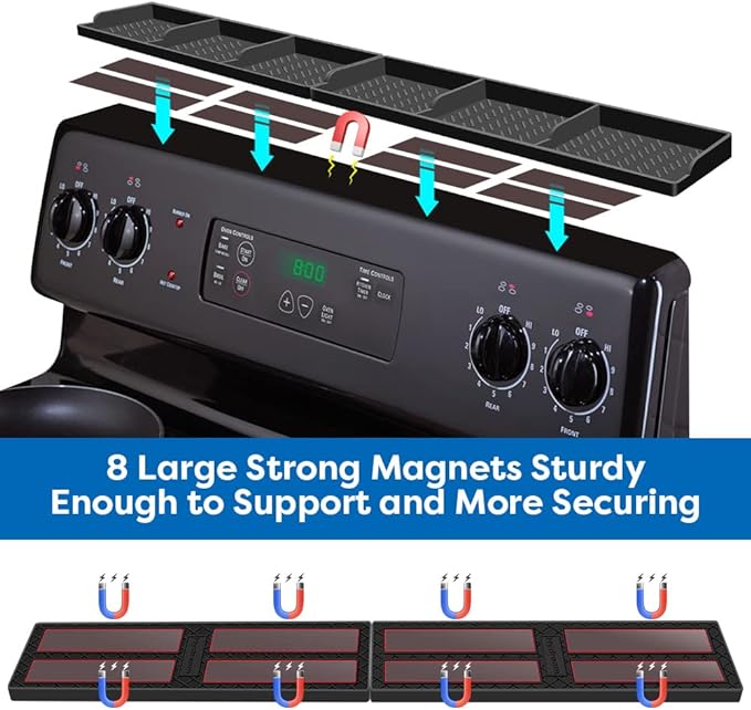 Hydream Stove Top for Silicone Shelf,30 Inch Magnetic Shelf Over the Stove Spice Rack,Kitchen Organizer Magnet Above Stovetop Back of Flat Storage Suctioned-Black - Image 3