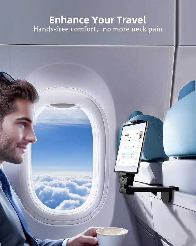 OGRANEE Airplane Tablet Holder Mount, Long Flight Essentials Travel Accessories for iPad, Foldable Tablet Stand for Plane Seat Back, Best Gifts for Travelers women, Fit for iPad, Phone, Switch, kindle - Image 4