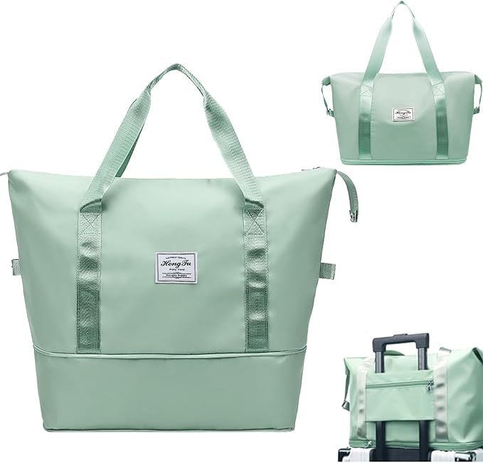 INVODA Travel Duffel Bag For Women and Men Waterproof Expandable Weekender Overnight Carry On Tote Bag Dry Wet Separation Swim Sports Gym Bag (Green) by INVODA