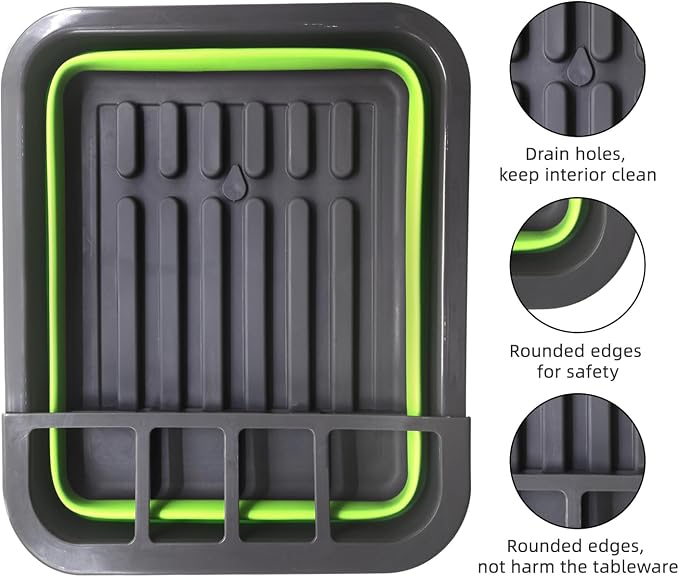 THANSTAR Collapsible Dish Drying Rack for RV Campers Portable Dinnerware Drainer Organizer for Kitchen Travel Trailer-Green - Image 4