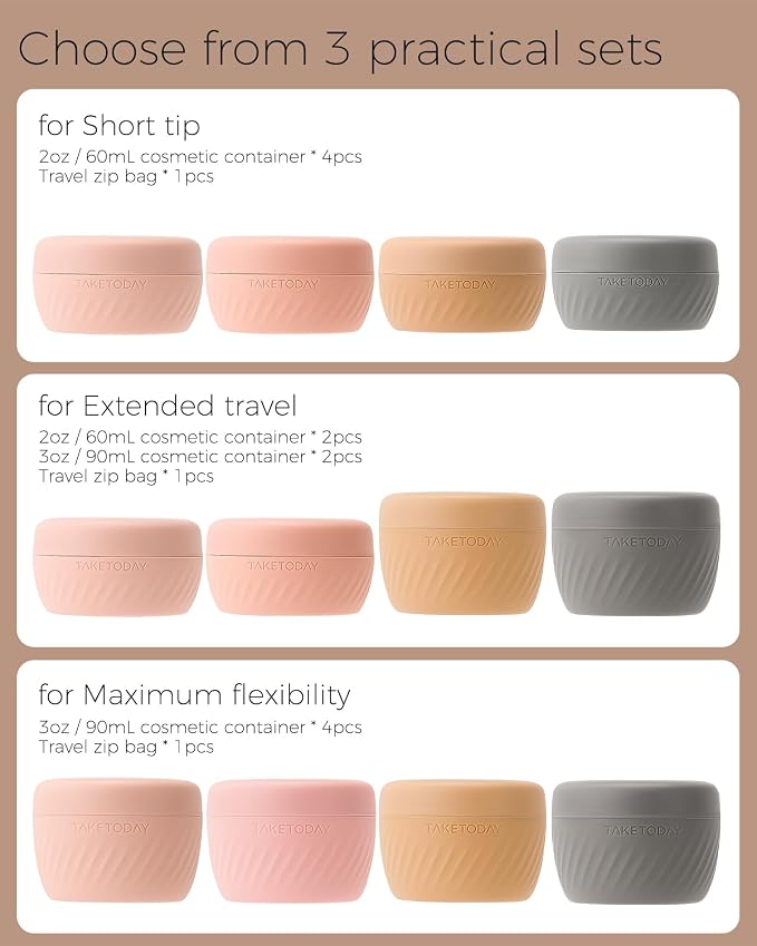 TakeToday Travel Containers for Toiletries, 2 & 3oz, 4 Pack, Apricot | Air Travel Leak-Proof, TSA Approved, Silicone Jars with Lid, for Cosmetics & Toiletries - Image 7