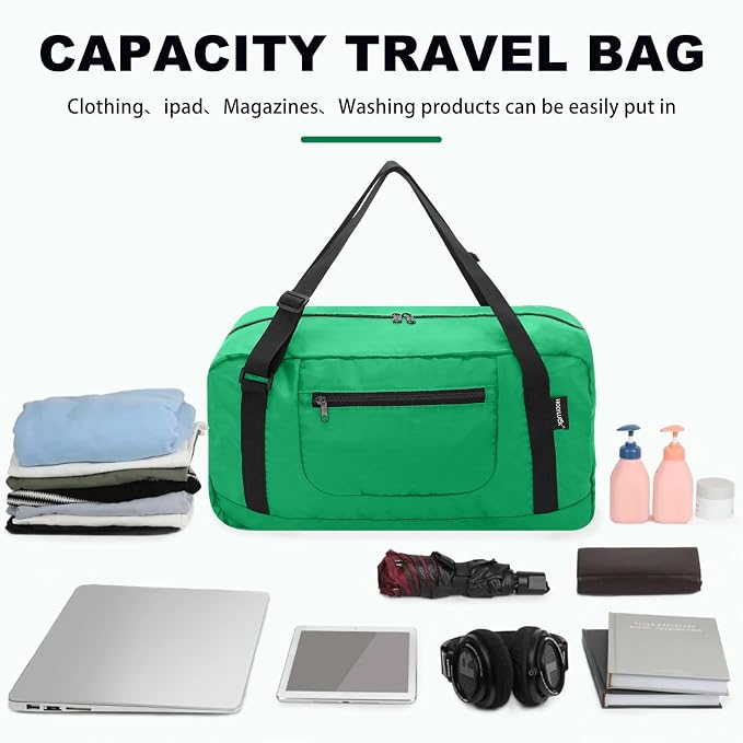 HOLYLUCK Foldable Travel Duffel Bag For Women & Men Luggage Great for Gym - Kelly green - Image 3