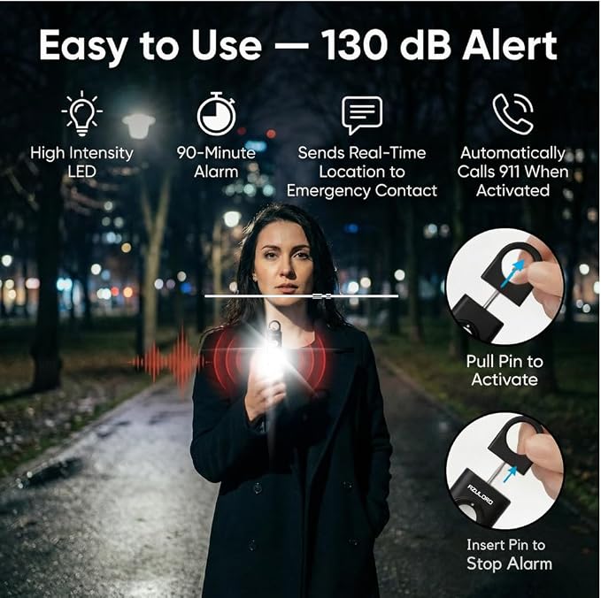 Personal Alarms for Women Loudest – Safety Keychain Self Defense – Personal Alarm Siren with SOS & Emergency Call – Keychain Alarm for Women – Gifts for Teenage Girls – Protection for Girls (Black) - Image 4