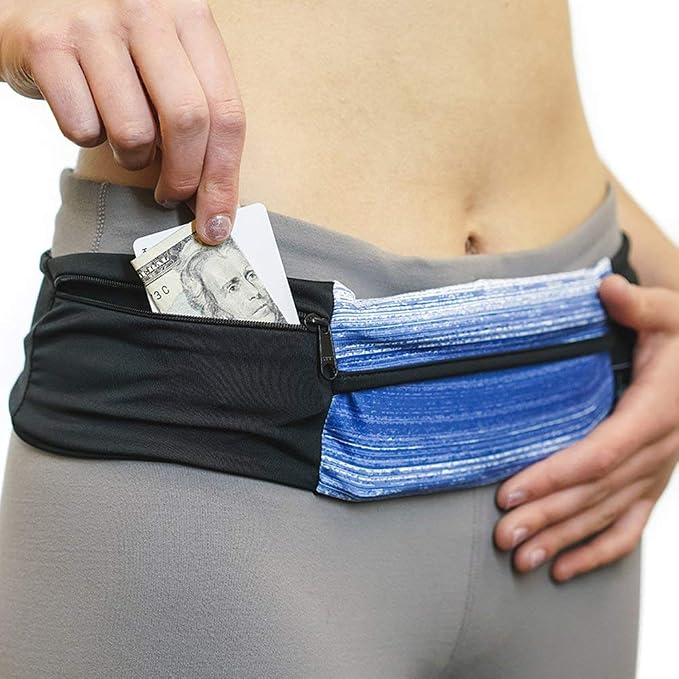 3 Pocket Adjustable Running Belt Waist Pack, Fanny Pack For Working Out With Sweat Resistant Backing, Holds All iPhone Models - Image 3