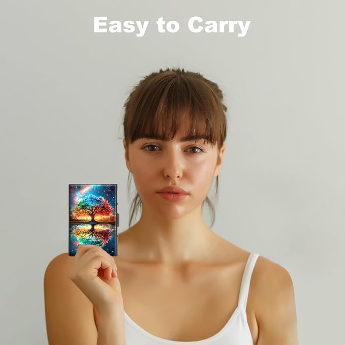 Metal Wallet,Credit Card Holder for Women,Slim RFID Blocking Credit Card Holder Thin Aluminum Wallet ID Case,6 Slot Business Mini Hard Metal Case for Women/Men,Colorful Tree Sky - Image 6