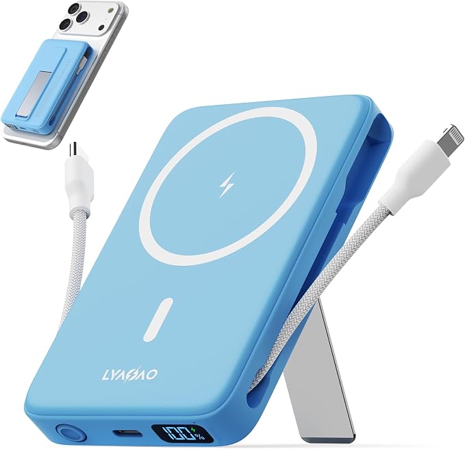 No More Forget Cables! 10000mAh Ultra Slim Magnetic Power Bank, Built-in USB-C & iPhone Cable, 20W Portable Charger with Foldable Stand, for iPhone 17/16/15/14/13/12 Series by Unknown