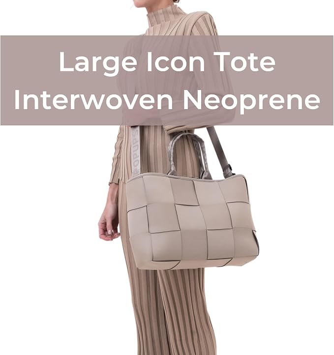 POPUPS Interwoven Large Neoprene Foldable Tote Bag, Weekender Bag for Women - Travel Crossbody Purse - Image 2
