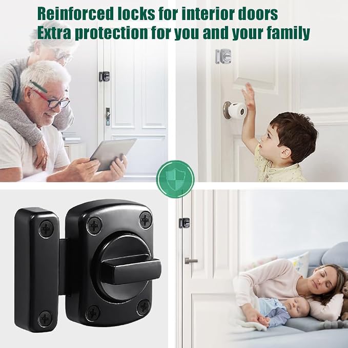 Inner Door Reinforcement Locks Latch,Anti-Pry and Sturdy | Zinc alloy french door lock resists forced entry,storm door latch safety lock,easy DIY install,for bedrooms,bathrooms,RV - Image 2