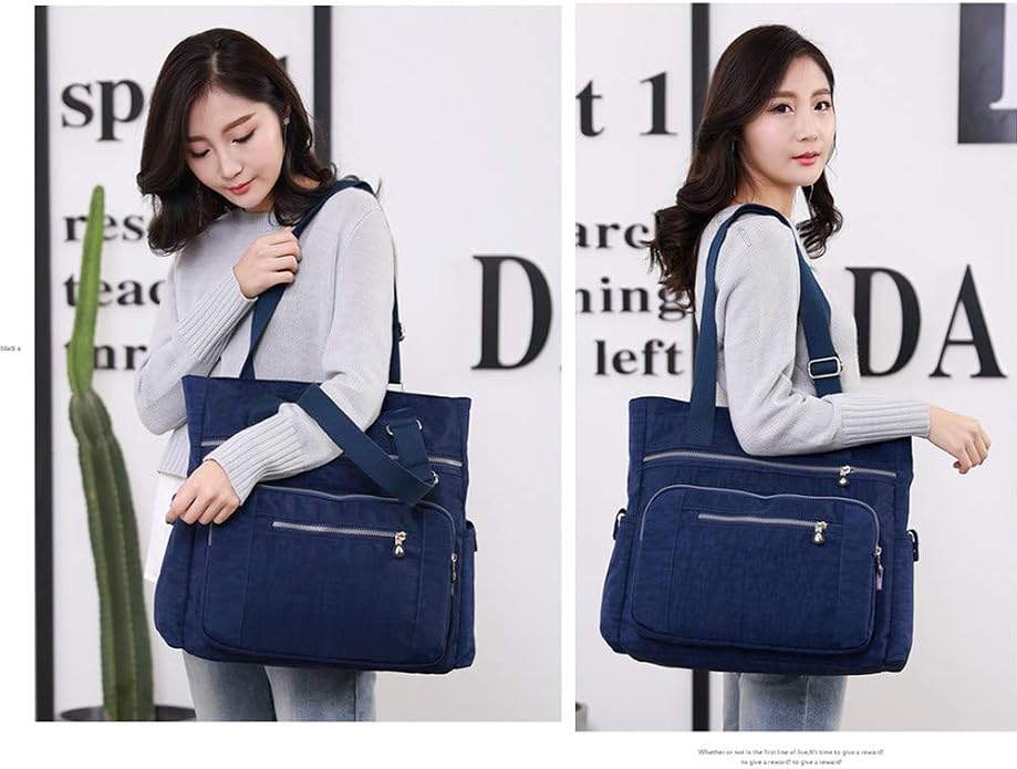 Multi Pocket Nylon Totes Handbag Large Women's Shoulder Bag Travel Purse - Image 4