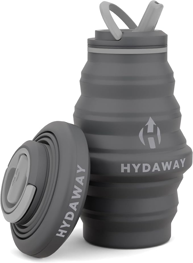 HYDAWAY 17oz Collapsible Water Bottle, Packable Leakproof for Travel | Travel-first design. Fold flat to 1.5 in for carry-ons, purses, seatbacks. Leakproof, BPA-free, dishwasher safe. by HYDAWAY