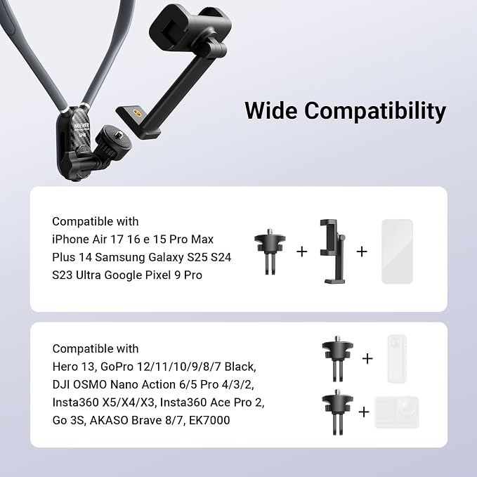 NEEWER Neck Phone Holder Quick Release Adjustable Action Camera Chest Mount | Bed Cell Phone Mount, Accessories Kit Compatible with iPhone GoPro DJI Insta 360 Samsung for POV Video Recording, GP48 - Image 5
