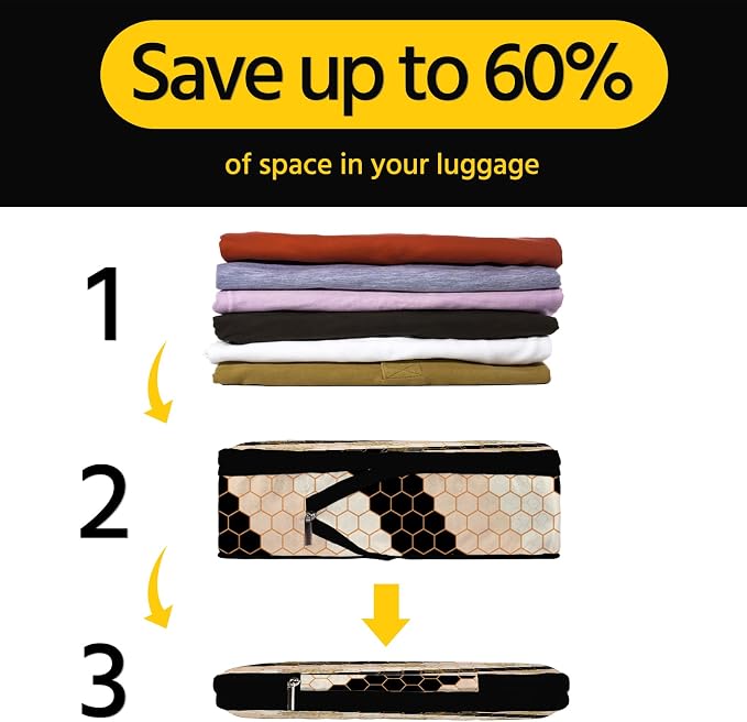 6 Pcs Compression Packing Cubes Waterproof Suitcase Travel Bag Luggage Backpack Organizer Travel Cubes for Packing-Black and Gold Bees - Image 3