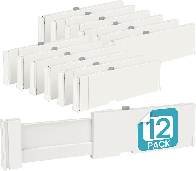 Vtopmart 4" High Drawer Dividers for Clothes, 11.3"-17" Expandable, 12 Pack | Adjustable Drawer Organizer, Dresser Clothes Separator, Baby Clothing Storage, Kitchen & Office Organization, Space Saving by Vtopmart