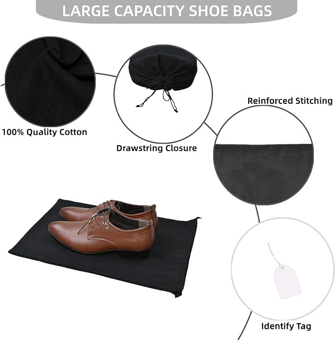 GONGKANGYUAN 2 Pack Shoe Bags for Travel Flannel Single Shoe Pouch with Drawstring for Men Women Travel Protecting Storing Shoes - Image 3