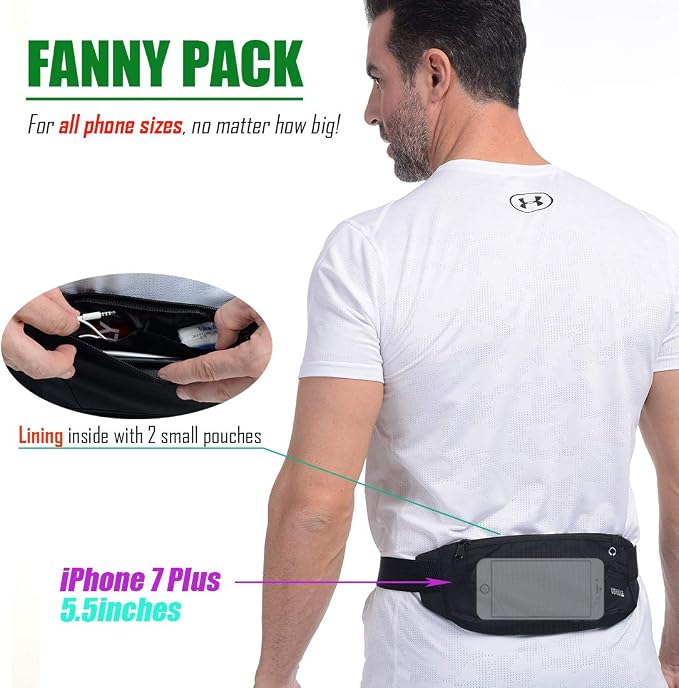 USHAKE Running Belt,Men or Women Ultra Light Bounce Free Waist Pouch Bag Fitness Workout Belt Sport Waist Pack Exercise Waist Bag for iPhone Samsung LG in Running Gym Marathon (BLACK) - Image 3