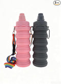 Silicone Collapsible Travel Water Bottles 17.6oz Dark Grey And Pink | Foldable Reusable Leakproof,With Mountaineering Buckle And Adjusting Rope For Sports Camping Hiking Cycling Yoga by YCTMALL