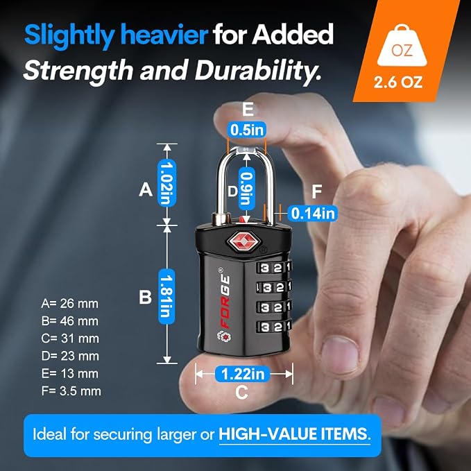 Forge Travel Lock,TSA Approved Luggage Locks for Air Travel, Gym Lockers, School Lockers, Pelican Cases, Gun Case, Easy Read Dials, Durable Alloy Body - Image 5
