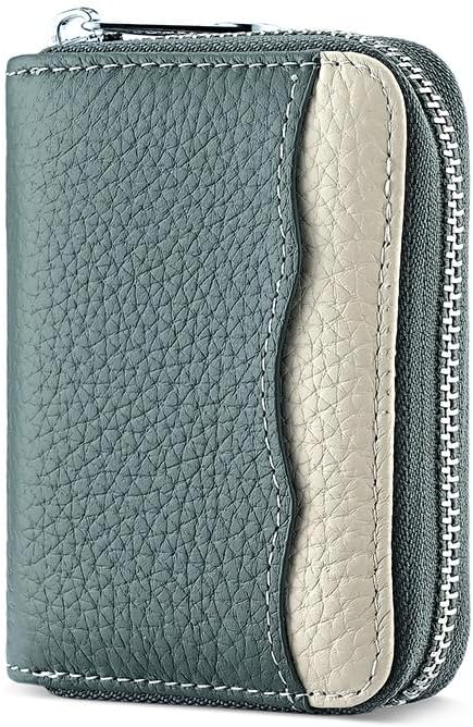 Linno RFID 20 Slots Credit Card Holder Genuine Leather Small Wallet for Women or Men with Zipper by Linno