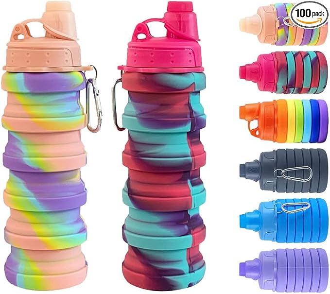 Collapsible Water Bottles 2 pack 500ML (Pink+Rose Red) | Travel Water Bottle Portable Hiking Water Bottle with Leak proof Reusable BPA Free Silicone Water Bottles. by konlongzan