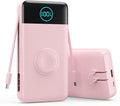 Portable Charger for iPhone, 40800mAh Power Bank with Built-in Cables & AC Wall Plug, 5 Outputs USB C Fast Charging External Battery Pack for iPhone 17/16/15/14, Android, Travel Essential (Pink) by AONIMI