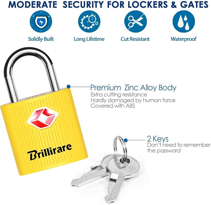 4 Pack TSA Approved Luggage Locks with Keys, Travel Padlock, Zinc Alloy Waterproof Keyed Lock, TSA Outdoor Metal Lock for Lockers, Bags, Backpack, Gym, Gate-Yellow - Image 5