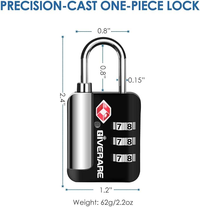 2 Pack TSA Approved Travel Luggage Locks, Suitcase Metal Combination Lock, Alloy Keyless 3-Digit Zipper Padlocks, TSA Accepted Compatible Padlock for Gym Locker, Golf Bag Case, Backpack-Black - Image 2
